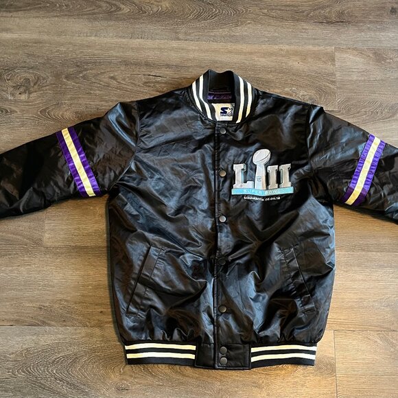 Starter Super Bowl LII Jacket Mens M 2018 Minnesota Black Satin Limited Ed - Picture 1 of 6